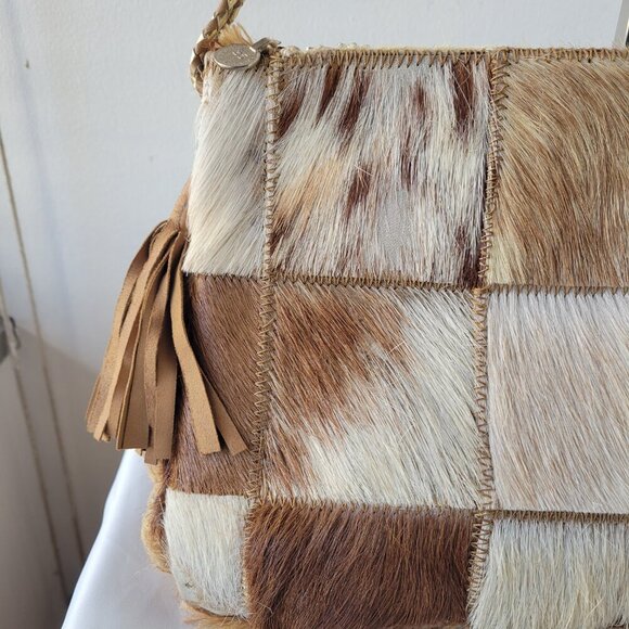 ibBan Anthropologie Hair on Hide Embellished Crossbody Bag w/ Braided Strap - Picture 4 of 16